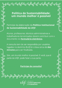 Folder com informações sobre a consulta acerca da política de sustentabilidade na UFJF