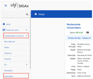 Tela do SigaX para Flexibilização Curricular