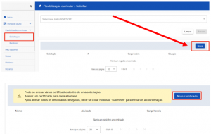 Tela do Siga X para solicitar a flexibilização curricular