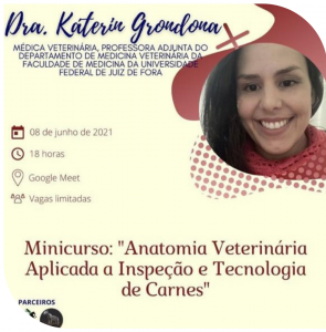Folder evento "Minicurso: Anatomia Veterinária Aplicada à Inspeção e Tecnologia de Carnes" com as informações pertinentes para inscrição.
