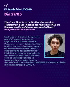 Card do IV Semin&aacute;rio LiCOMP com palestra de Ivanylson Hon&oacute;rio Gon&ccedil;alves sobre IA, Machine Learning e dashboards pedag&oacute;gicos