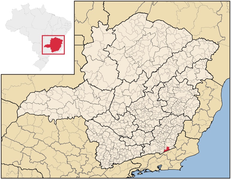 Imagem: Mapa do estado de Minas Gerais destacando a localização da cidade de Além Paraíba