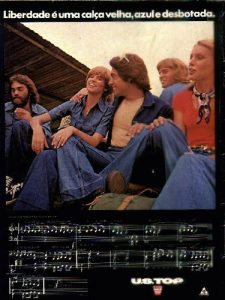 Campanha publicitária de calças e camisas Us Top na década de 70. (Foto arquivo)