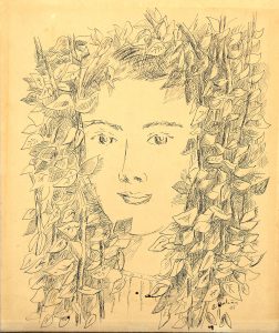Obra de Athos Bulcão, uma mulher de cabelos de árvore, também integra a Mostra e está exposta ao lado de desenhos de Carlos Leão (Imagem: Divulgação)