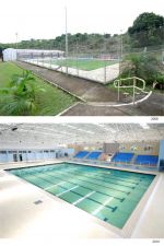 Antes e depois da piscina da Faculdade de Educação Física e Desportos (Faefid). Em 2010, a estrutura foi modernizada, recebendo cobertura e aquecimento (Fotos: Alexandre Dornelas)