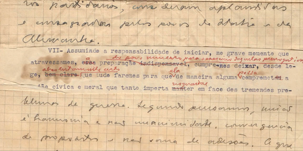 Manifesto dos Mineiros, 1943,(versão.). Fonte: fundo Odilon Braga