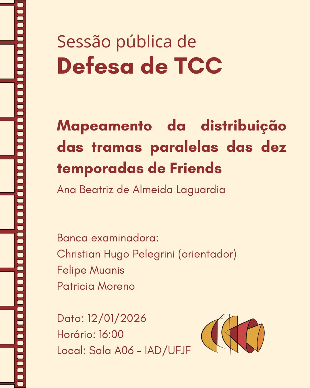 Defesa pública de TCC: Mapeamento da distribuição das tramas paralelas das dez temporadas de Friends