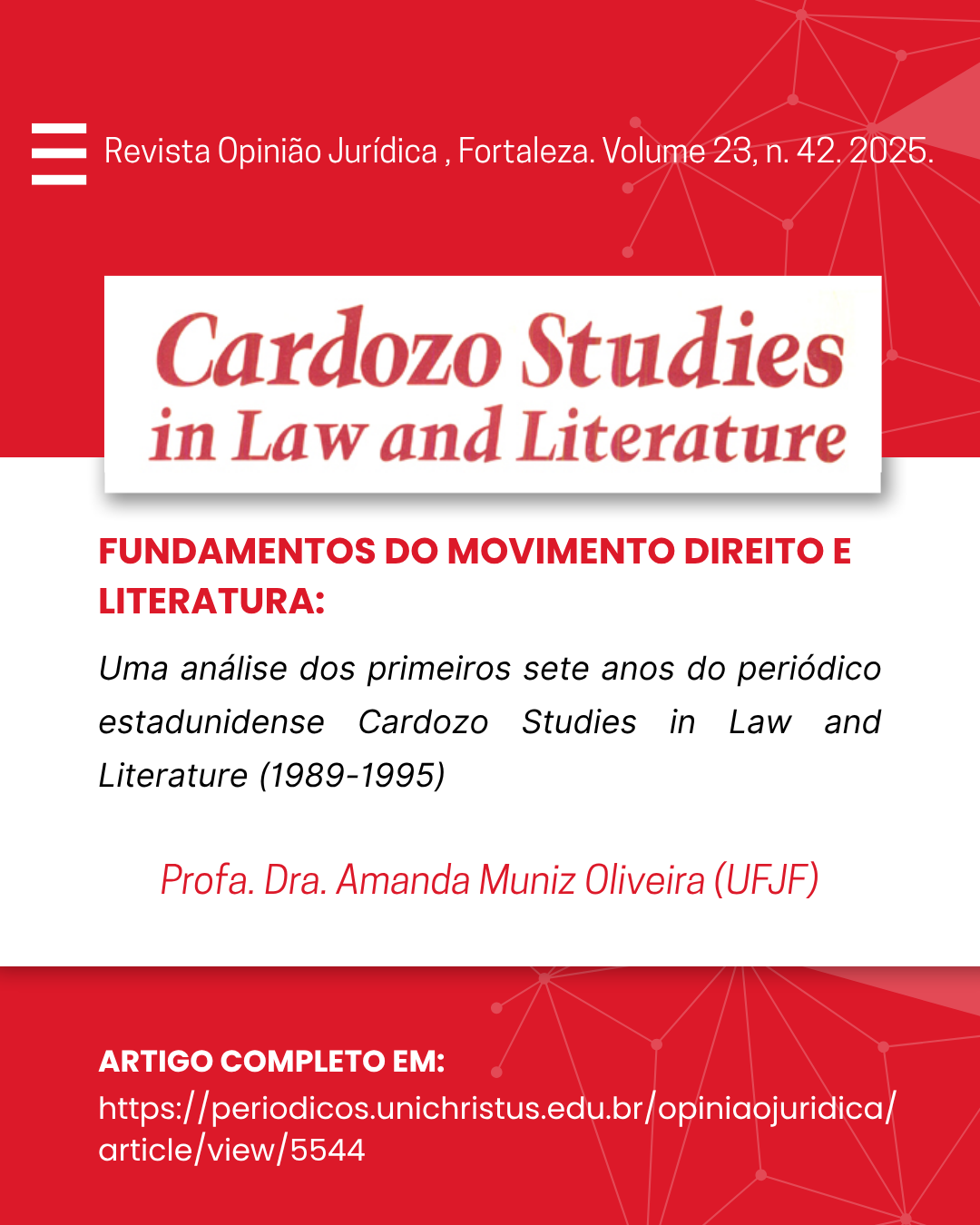 Coordenadora do Contra Legem publica artigo em revista científica Qualis A1 na área de Direito e Literatura