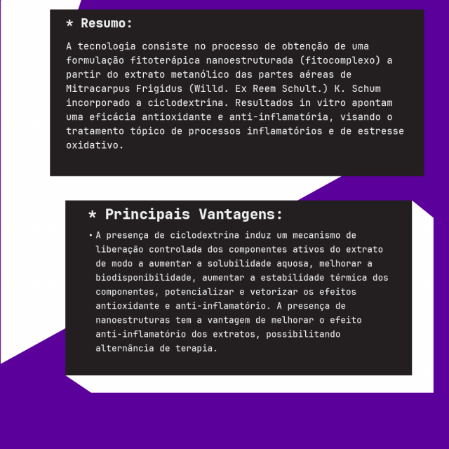 Fitocomplexo contendo Mitracarpus frigidus e ciclodextrina para tratamento tópico de processos inflamatórios e de estresse oxidativo - BR 10 2021 018480 9