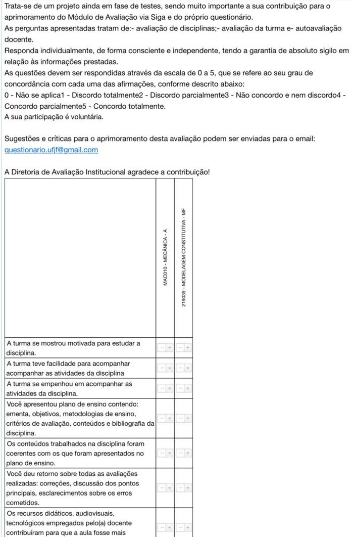 Questionário De Avaliação De Disciplinas Já Está Disponível No Siga Para Discentes E Docentes 1181