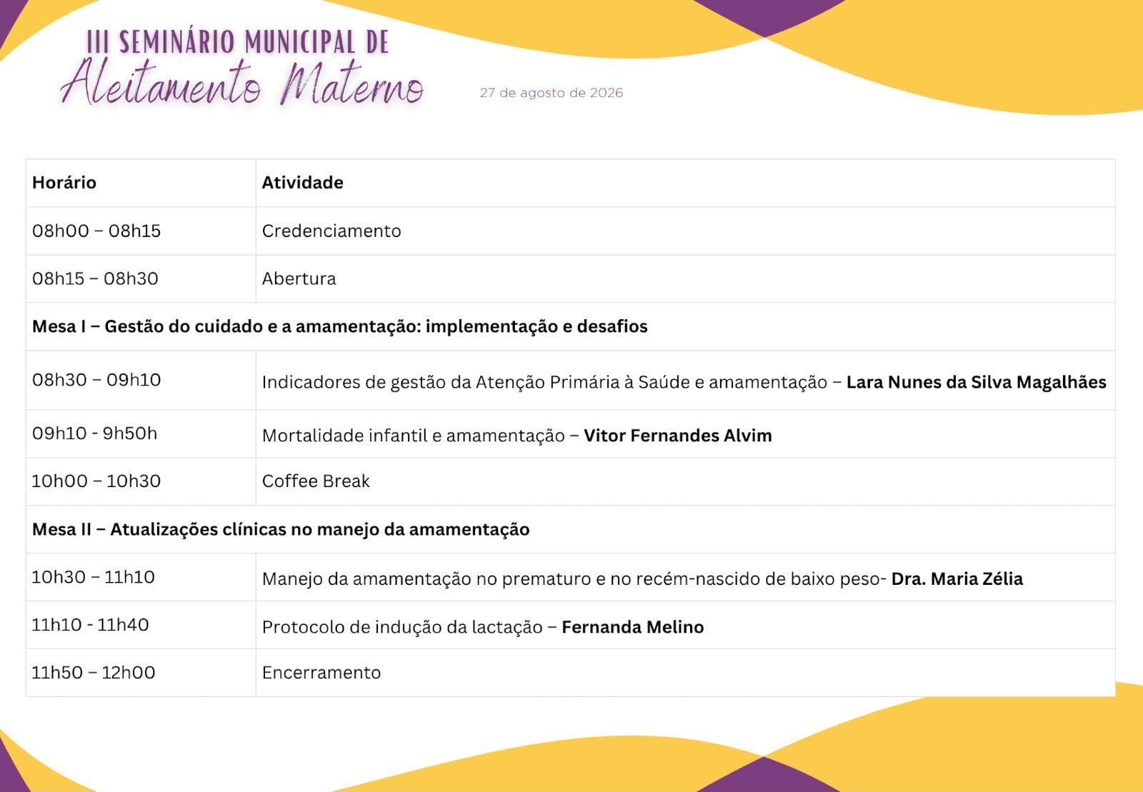 💜💛 III SEMINÁRIO MUNICIPAL DE ALEITAMENTO MATERNO 💛💜