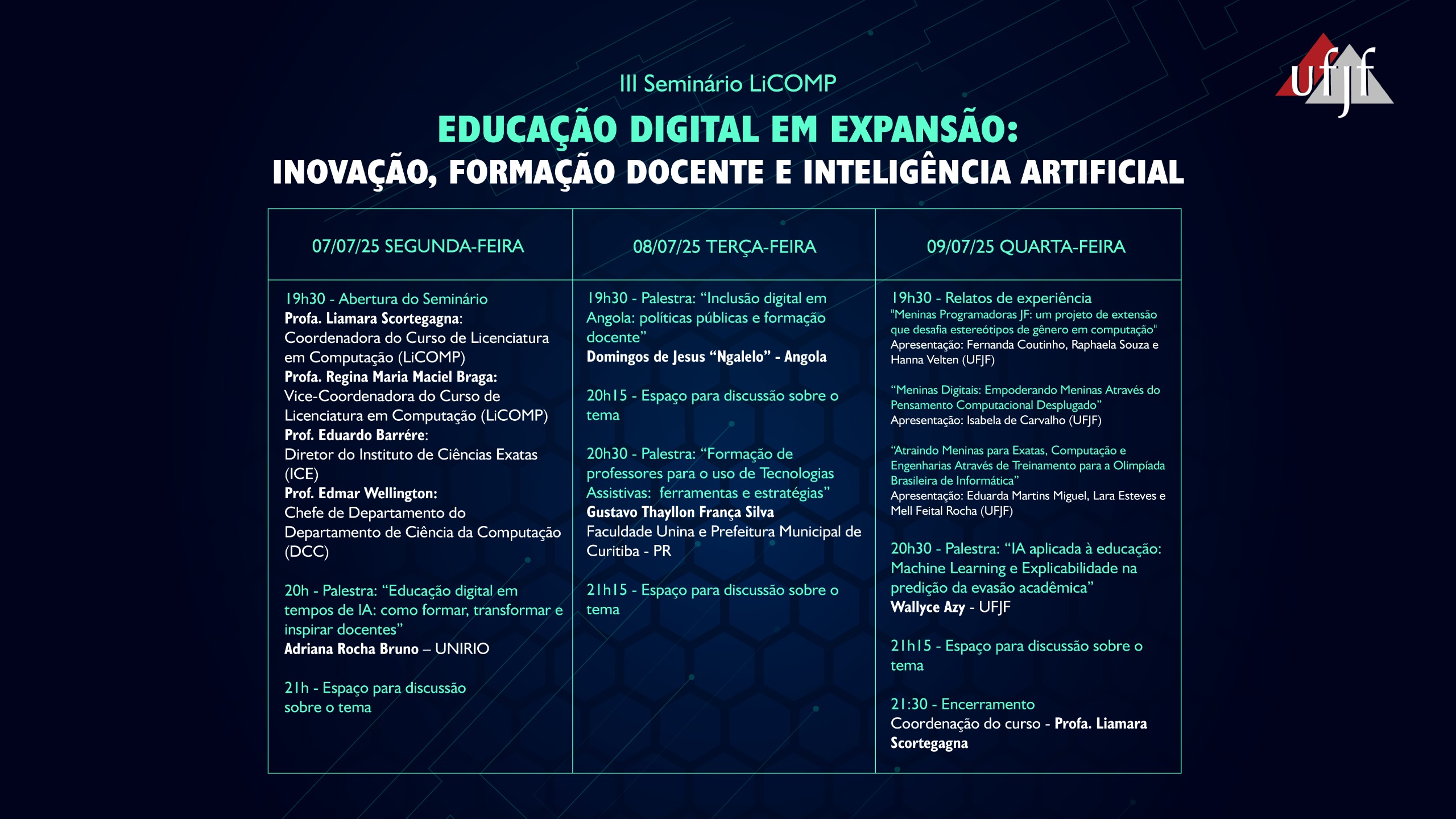 Programação do III Seminário da Licenciatura em Computação – UFJF