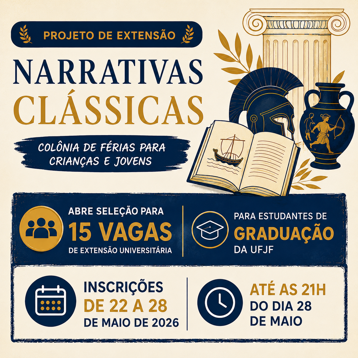 Projeto “Narrativas Clássicas” abre seleção para 15 vagas de extensão universitária
