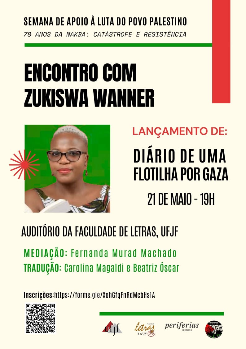 Escritora sul-africana Zukiswa Wanner visita UFJF para lançar livro sobre a flotilha por Gaza