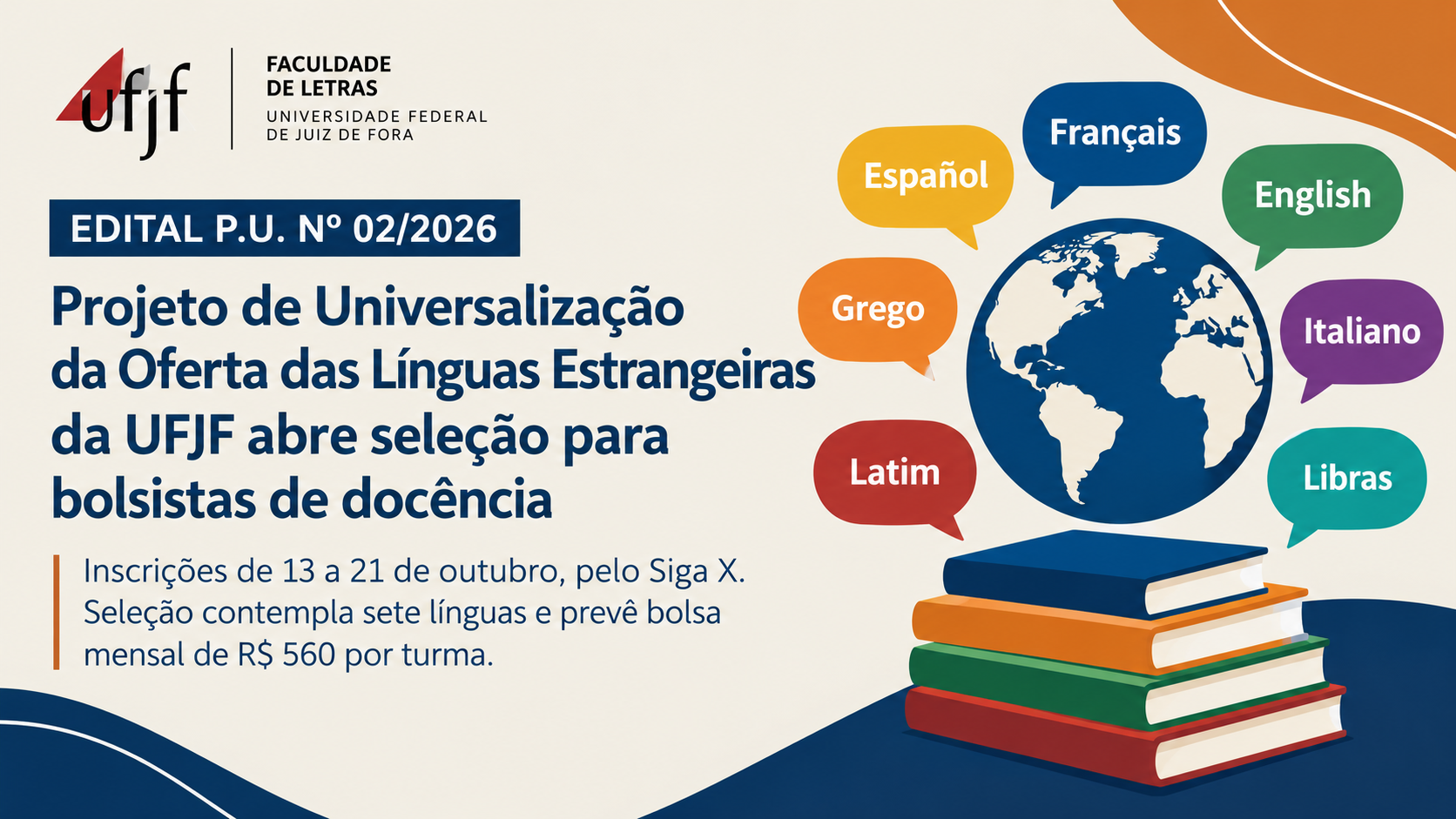Projeto de Universalização de Línguas Estrangeiras da UFJF abre seleção para bolsistas de docência