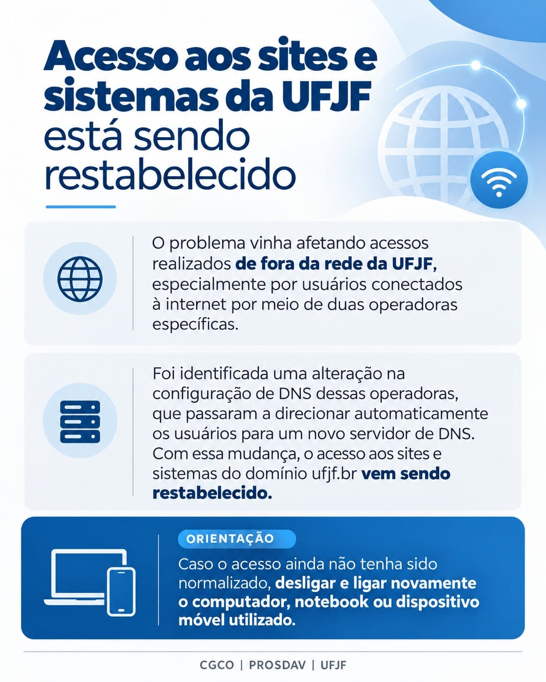 Restabelecimento do acesso aos sites e sistemas da UFJF