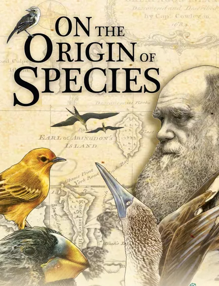 Ilustração do livro sobre evolução das espécies de Charles Darwin.