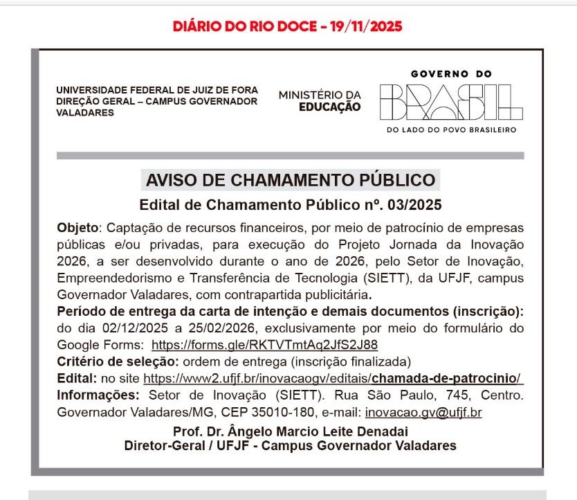 Chamamento Público de Patrocínio nº 03/2025