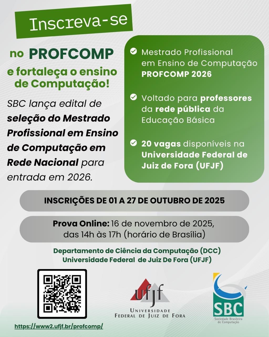Mestrado Profissional em Ensino de Computação (PROFCOMP): inscrições abertas até 27 de outubro
