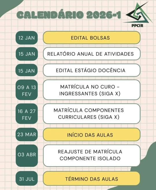 CALENDÁRIO 2026-1 – PPCIR