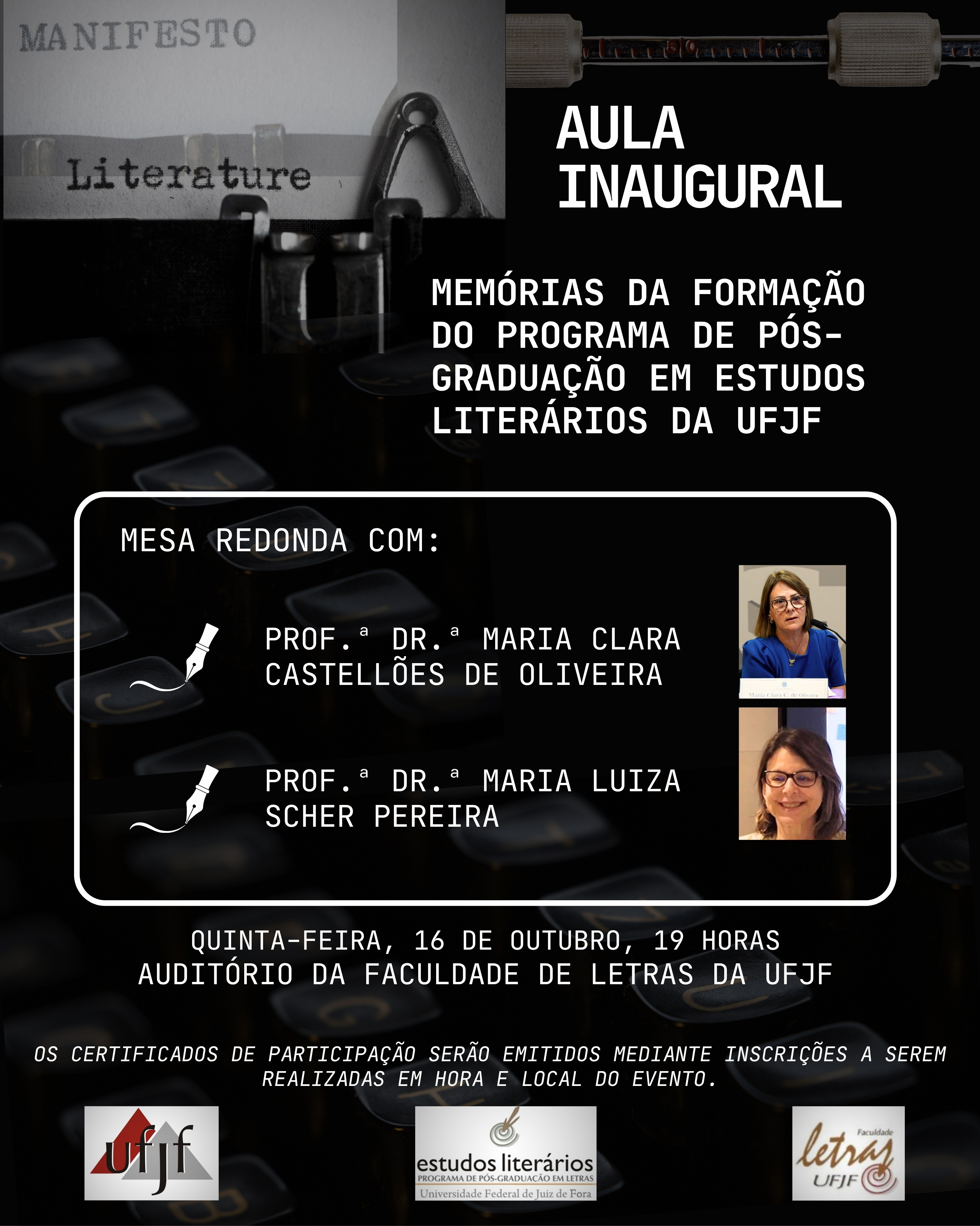 Aula inaugural – 16/10 às 19h