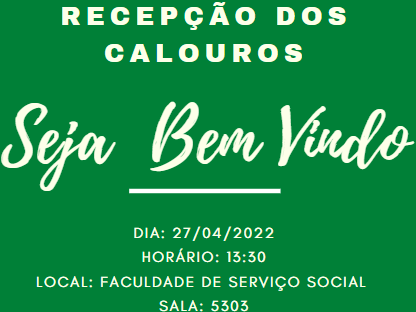 Convite: Recepção aos Calouros Mestrado e Doutorado em Serviço Social 2022.1