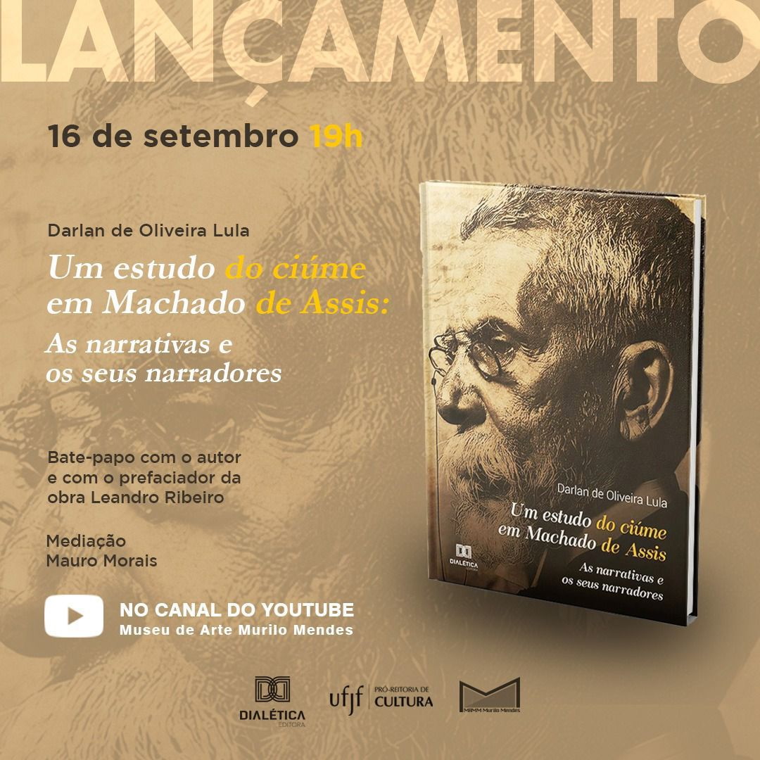 Convite para lançamento do livro "Um estudo do ciúme em Machado de Assis", de Darlan Lula. 