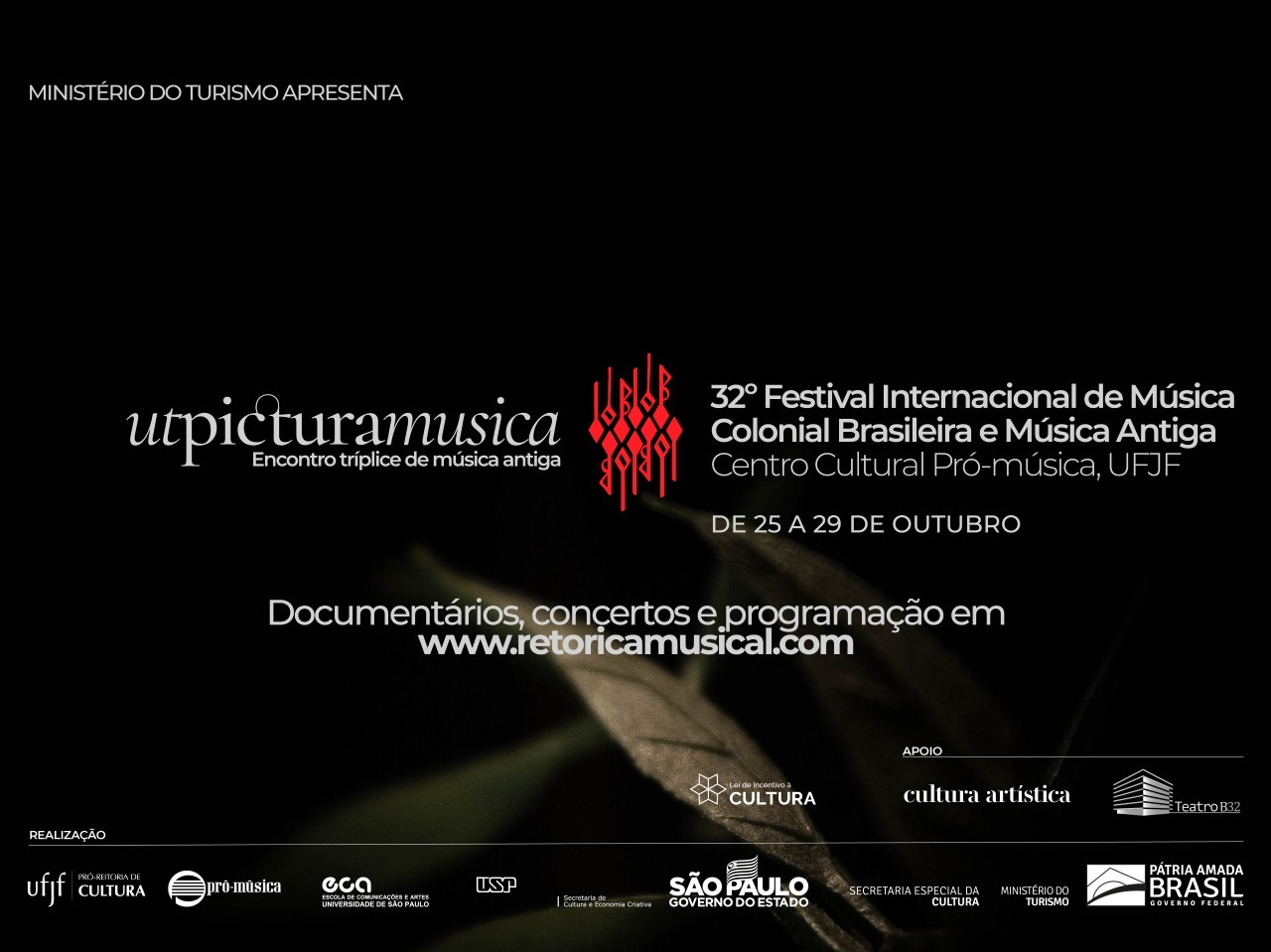 Divulgação do 32º Festival, com o tema do Encontro Tríplice "Ut pictura musica".