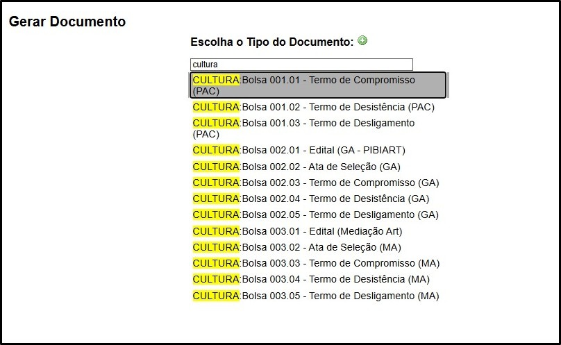 Escolha o tipo de documento