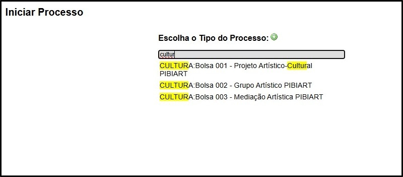 Escolha o tipo do processo