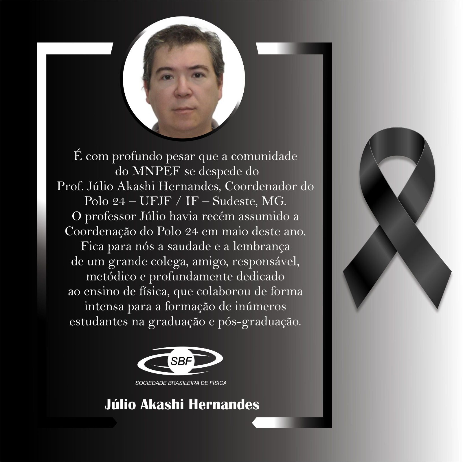 Nota de pesar pelo falecimento do prof. Dr. Júlio Akashi Hernandes