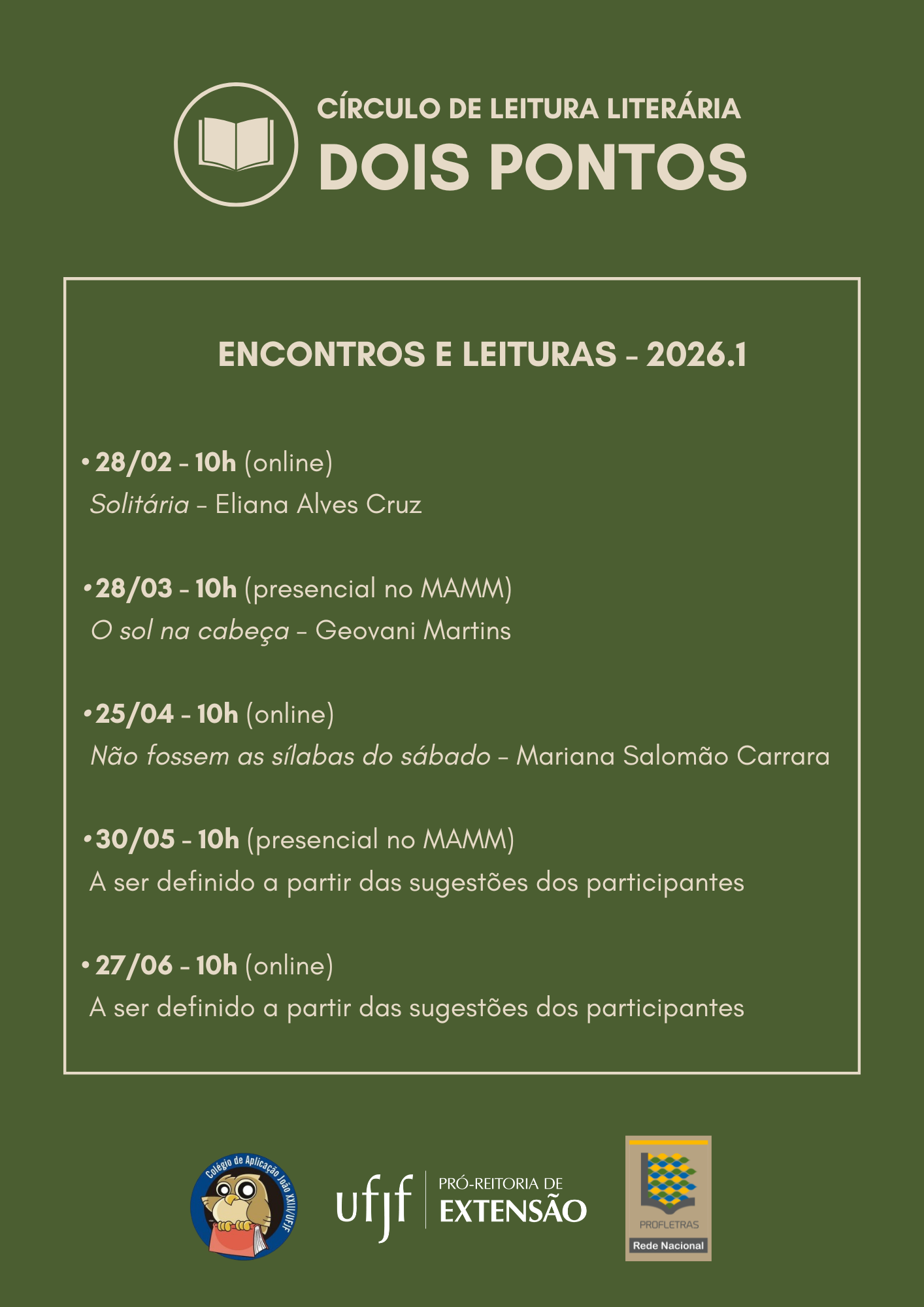 O projeto de extensão Círculo de Leitura Literária Dois Pontos abre inscrições para o primeiro semestre de 2026