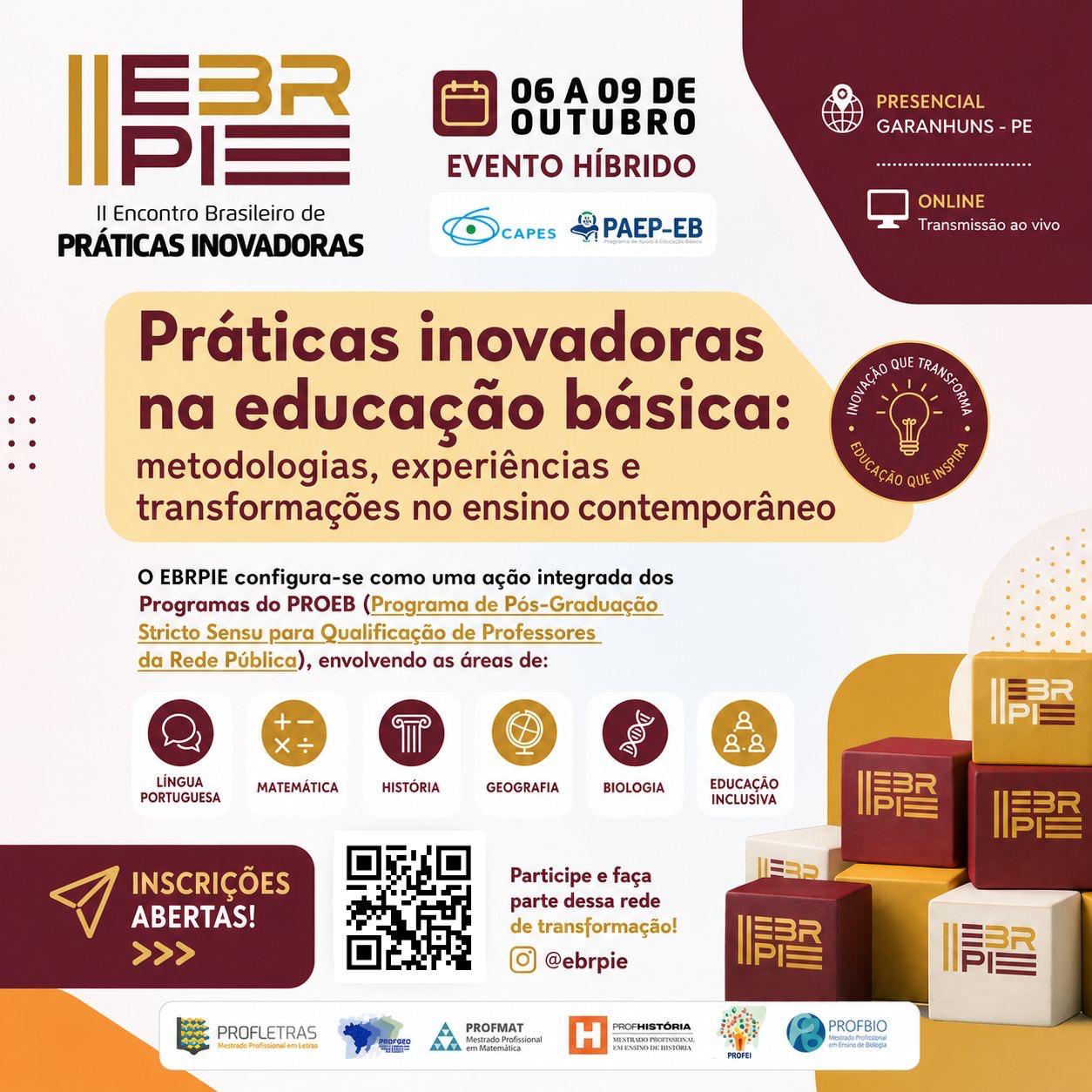 📢 As inscrições estão abertas para o II Encontro Brasileiro de Práticas Inovadoras (EBRPIE)