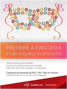 Banner de divulgação da Campanha de prevenção de doenças sexualmente transmitidas no carnaval.