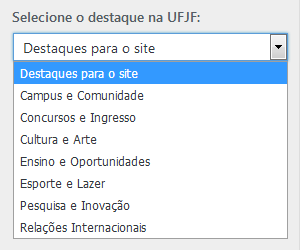 Imagem da ferramente Selecione o destaque na UFJF exibindo as opções clicáveis