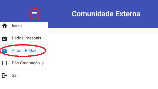 Caminho para alteração de e-mail do candidato.