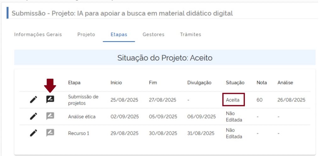 Pareceres das etapas