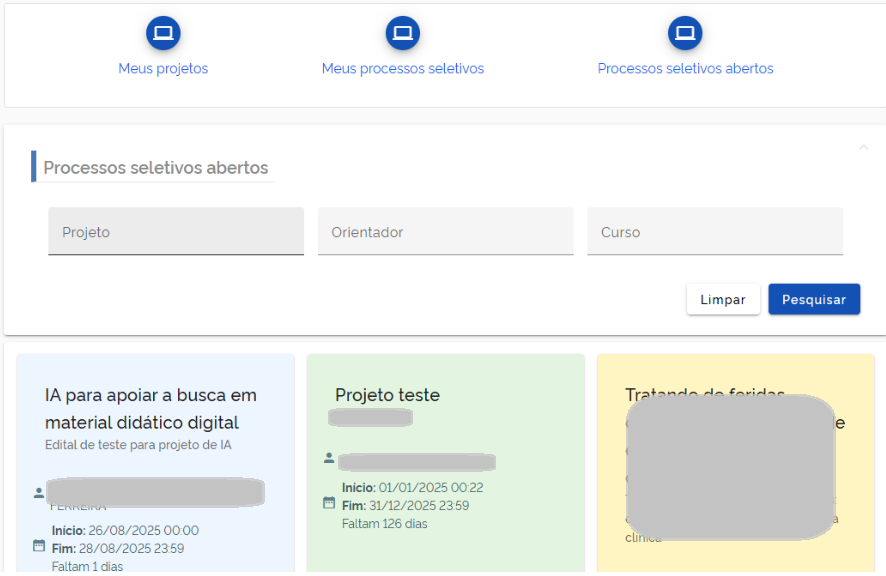 Lista de processos seletivos