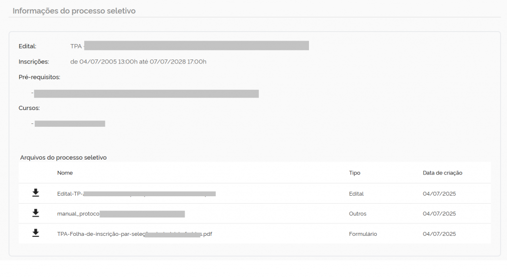 Informações do processo seletivo