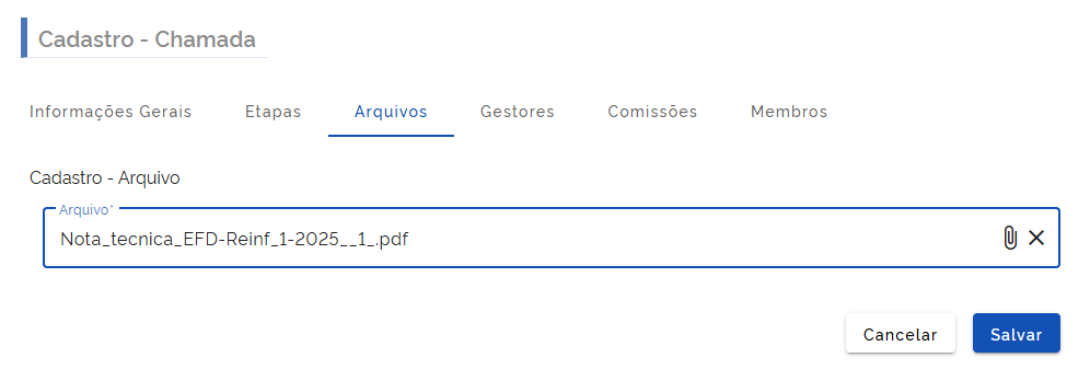 Arquivos da chamada - Novo