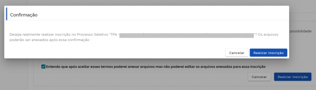 Confirmação da inscrição