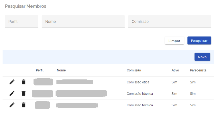 Membros das comissões