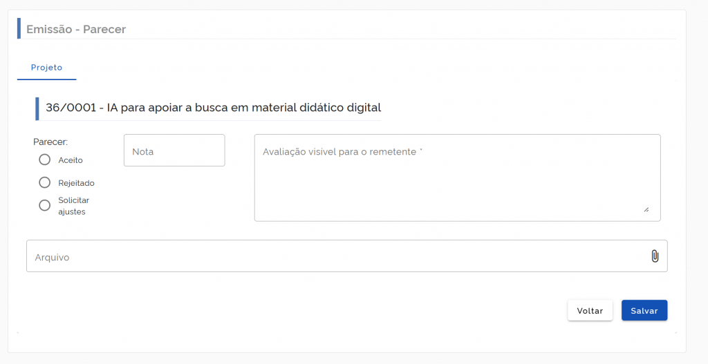 Parecer final do projeto