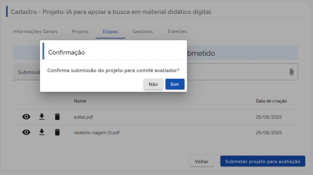 Confirmação de submissão