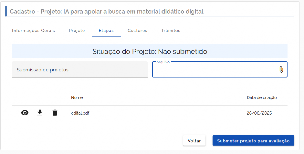 Anexação de arquivos nas etapas