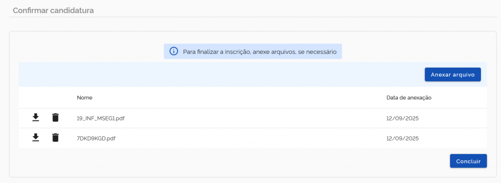 Arquivos da inscrição