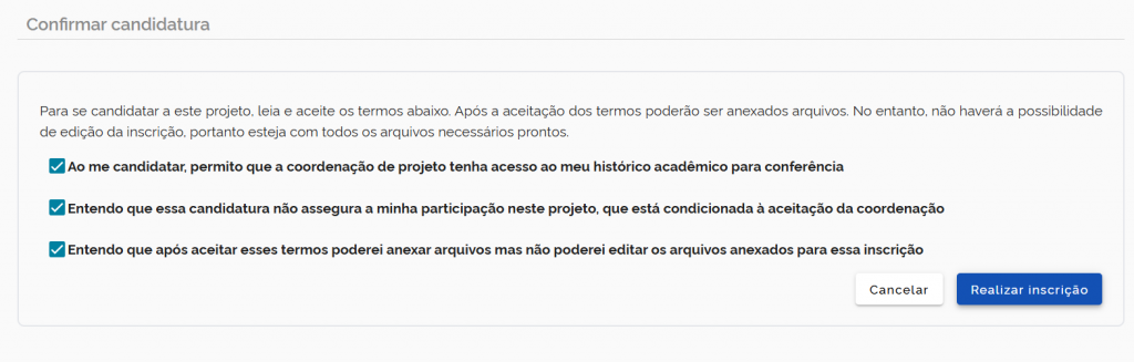 Confirmação da candidatura