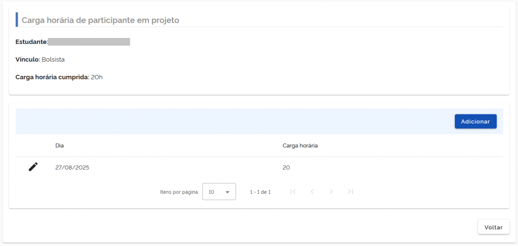 Controle de Projetos - Adicionar Carga Horária