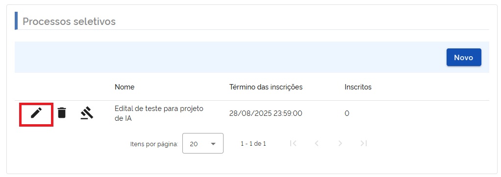 Lista de processos seletivos