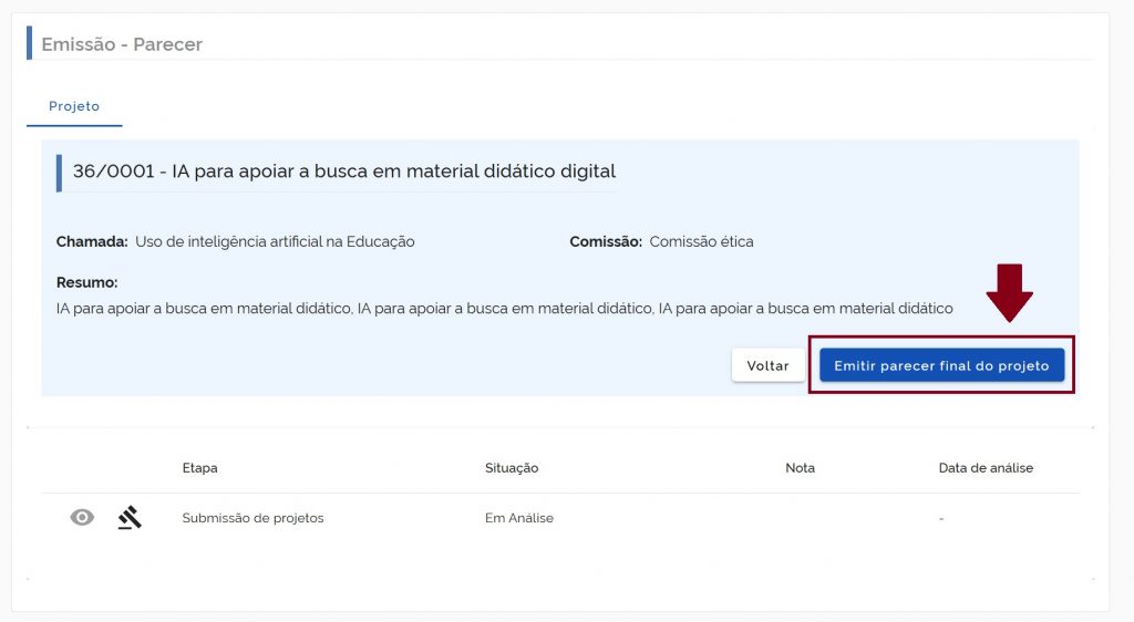 Parecer final do projeto